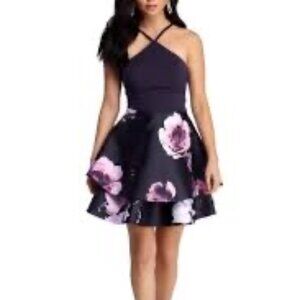 SPEECHLESS HOMECOMING DRESS - NWT SIZE 3 - BLACK AND PURPLE/FLORAL